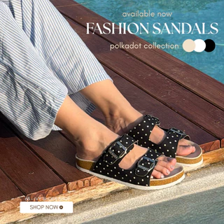 รองเท้าแตะ IVY SHOES (แนะนำลด1ไซส์) ไบเก้น ลายจุด (polka dot) พื้นนุ่ม มี3สี หน้าเข็มขัด 1ตอน/2ตอน (รุ่นDOT02)