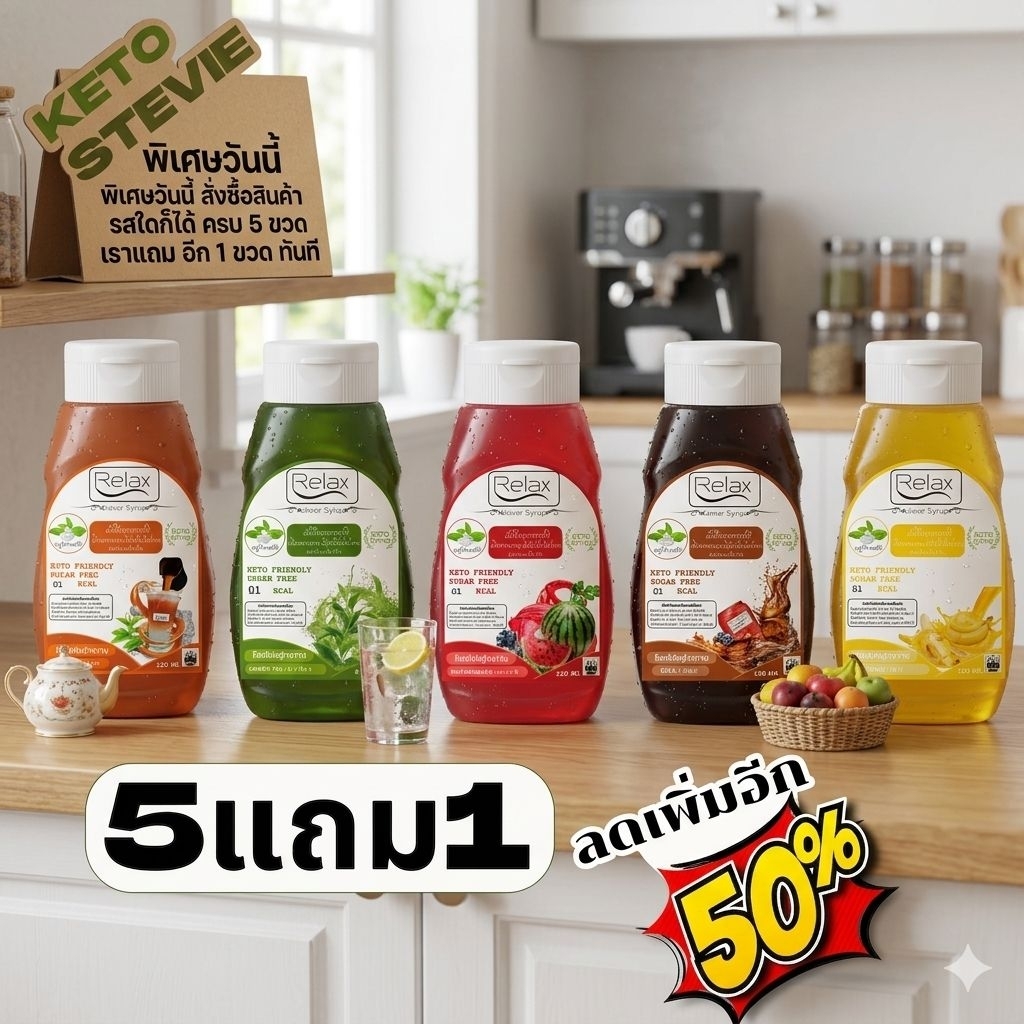 Keto ไซรัปหญ้าหวาน 5แถม 1 ขนาด500ml. 320 ML. -30 ML. มี11 รสชาติให้ลิ้มลอง