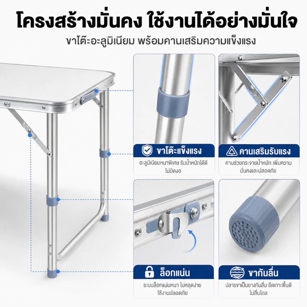 MMY โต๊ะพับ โต๊ะแคมป์ปิ้ง แบบพกพา 120/80CM ขาอลูมิเนียม รับน้ำหนักได้800กก ไม่ต้องประกอบ อเนกประสงค์ thumbnail 7