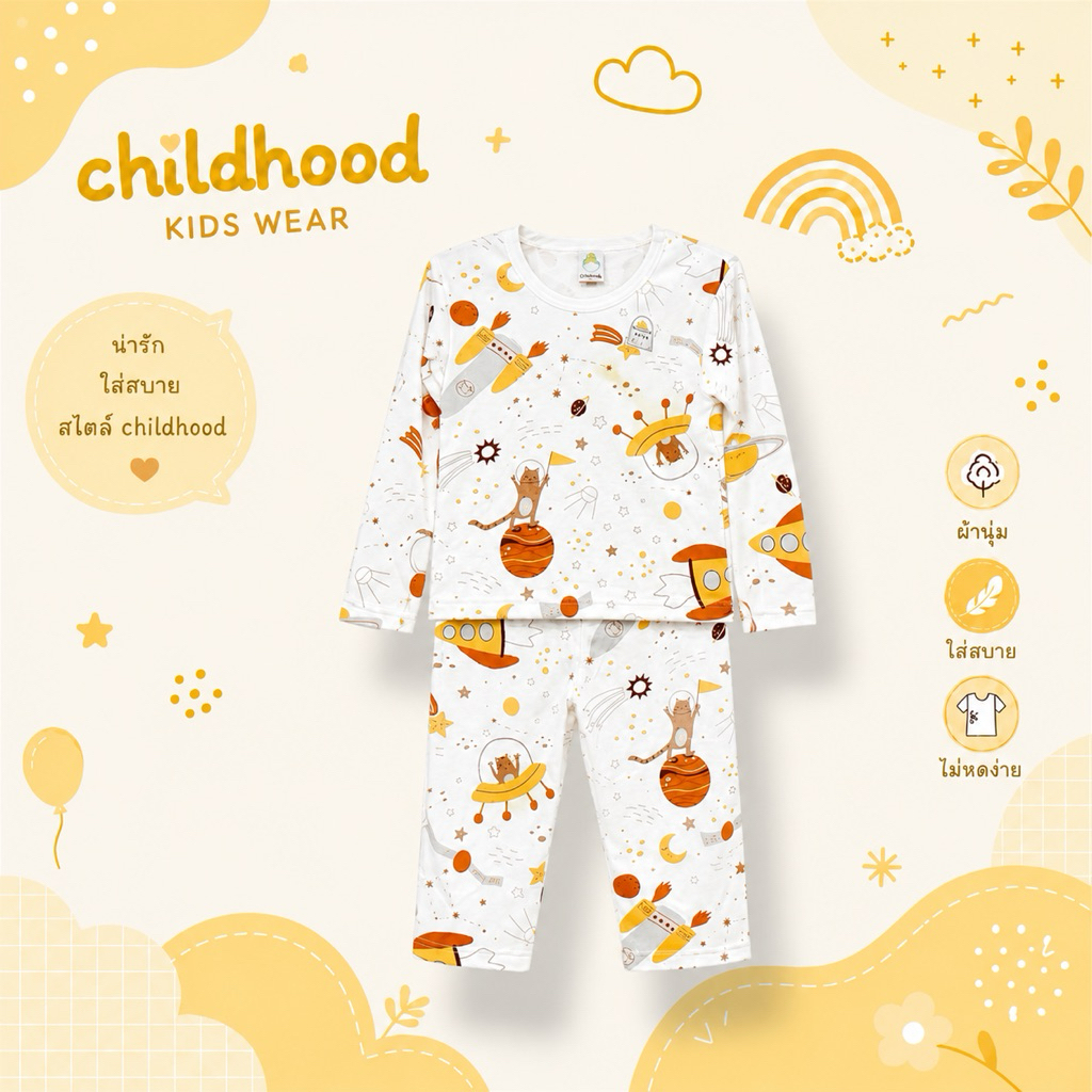 Childhood ชุดนอนเด็ก เซ็ท2ชิ้น แขนยาวขายาว ผ้านุ่มใส่สบาย