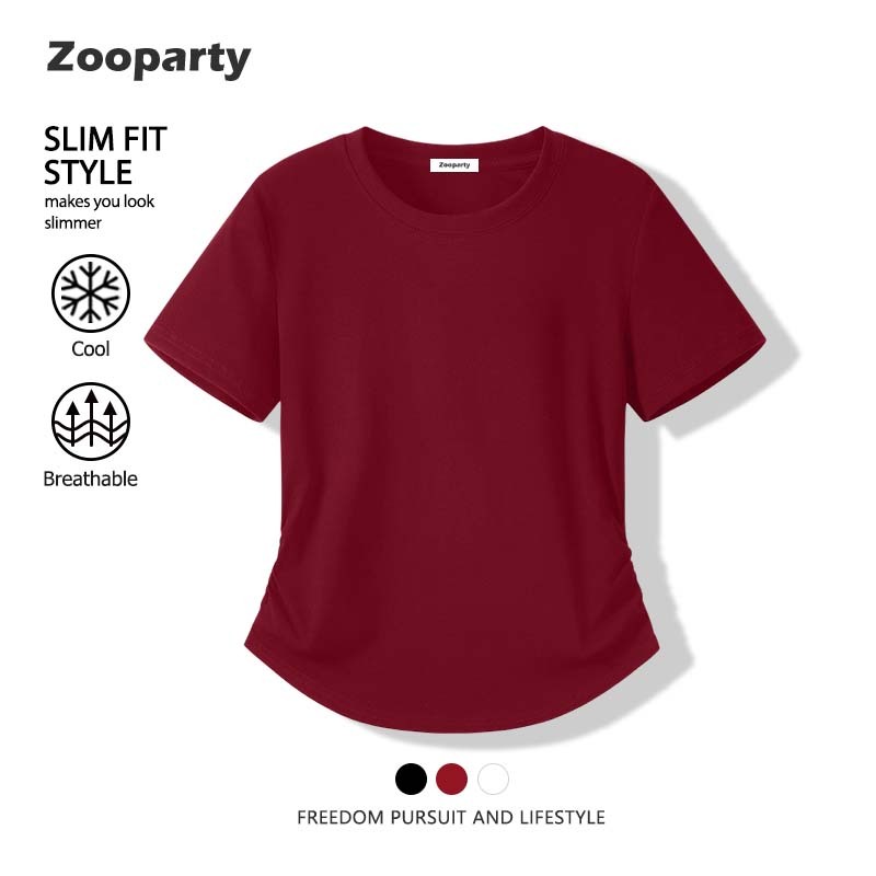 ZooParty เสื้อยืดแขนสั้นทรงโค้ง Hotgirl สีพื้น เสื้อยืดเข้ารูป ใส่แล้วดูผอมสุด แฟชั่นสุดฮิต ใส่สบาย นุ่ม