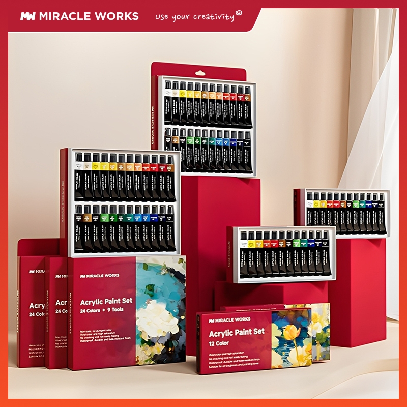 MW 12/24สี สีอะคริลิค 12ml พร้อมเครื่องมื ชุดสีอะคริลิค Acrylic Paint Set สำหรับการวาดภาพสีน้ำมัน