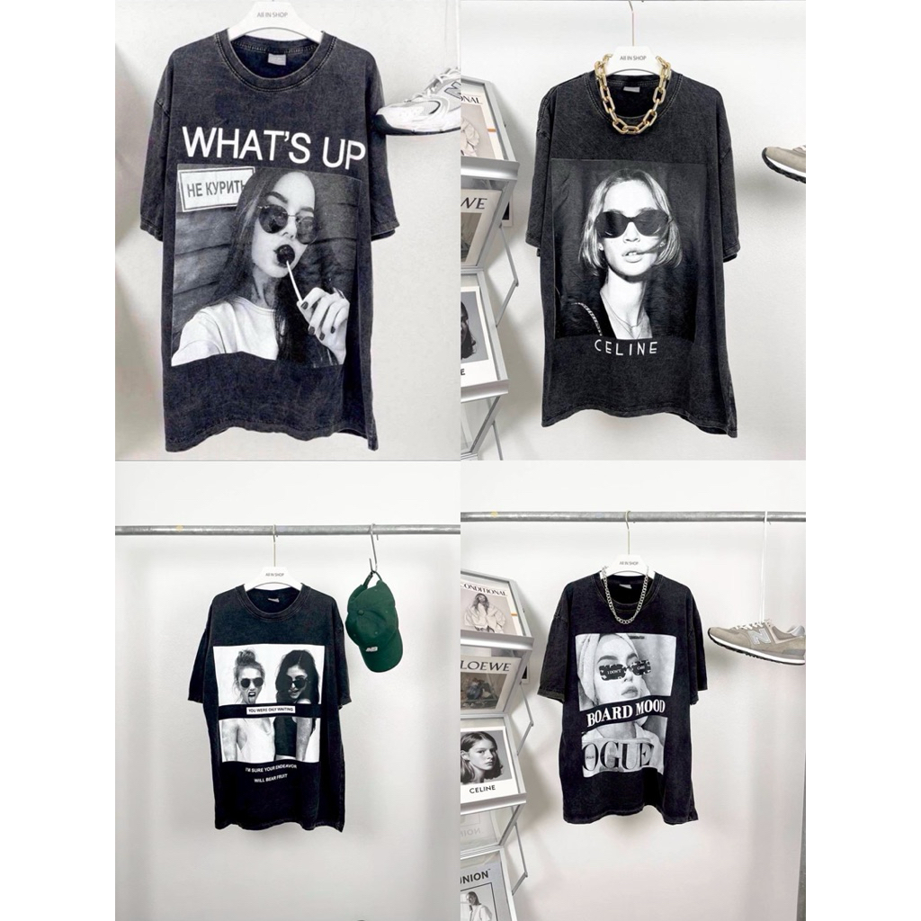hmwe shop ผ้าฟ้อกเสื้อยีด โอเว่อร์ไซด์เสื้อยืด Oversize พิมลาย หลากหลาย สกรีนสวยทุกรุ่น ฃงานUnisexใส่ได้ทั้งหญิง-ชาย