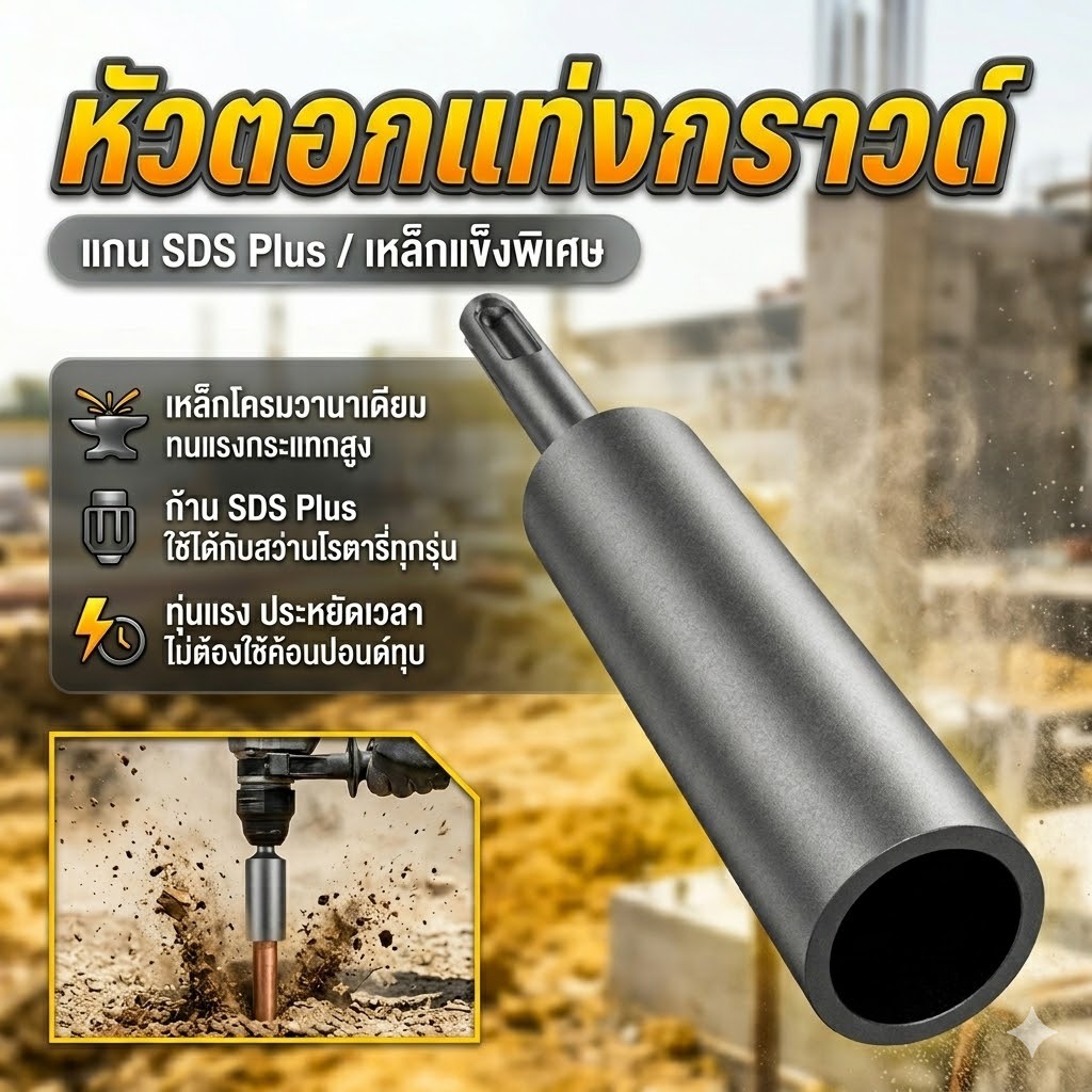 หัวตอกแท่งกราวด์ SDS Plus 5/8 และ 3/4 นิ้ว หัวตอกหลักดิน เหล็กชุบแข็ง อะไหล่สว่านโรตารี่