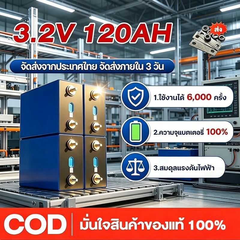 แบตลิเธียมฟอสเฟต 3.2V 120AH เซลล์สี่เหลี่ยม คุณภาพสูง รอบการชาร์จมาก ทนทาน เหมาะทำแบตเตอรี่แพ็ค ระบบเก็บพลังงาน