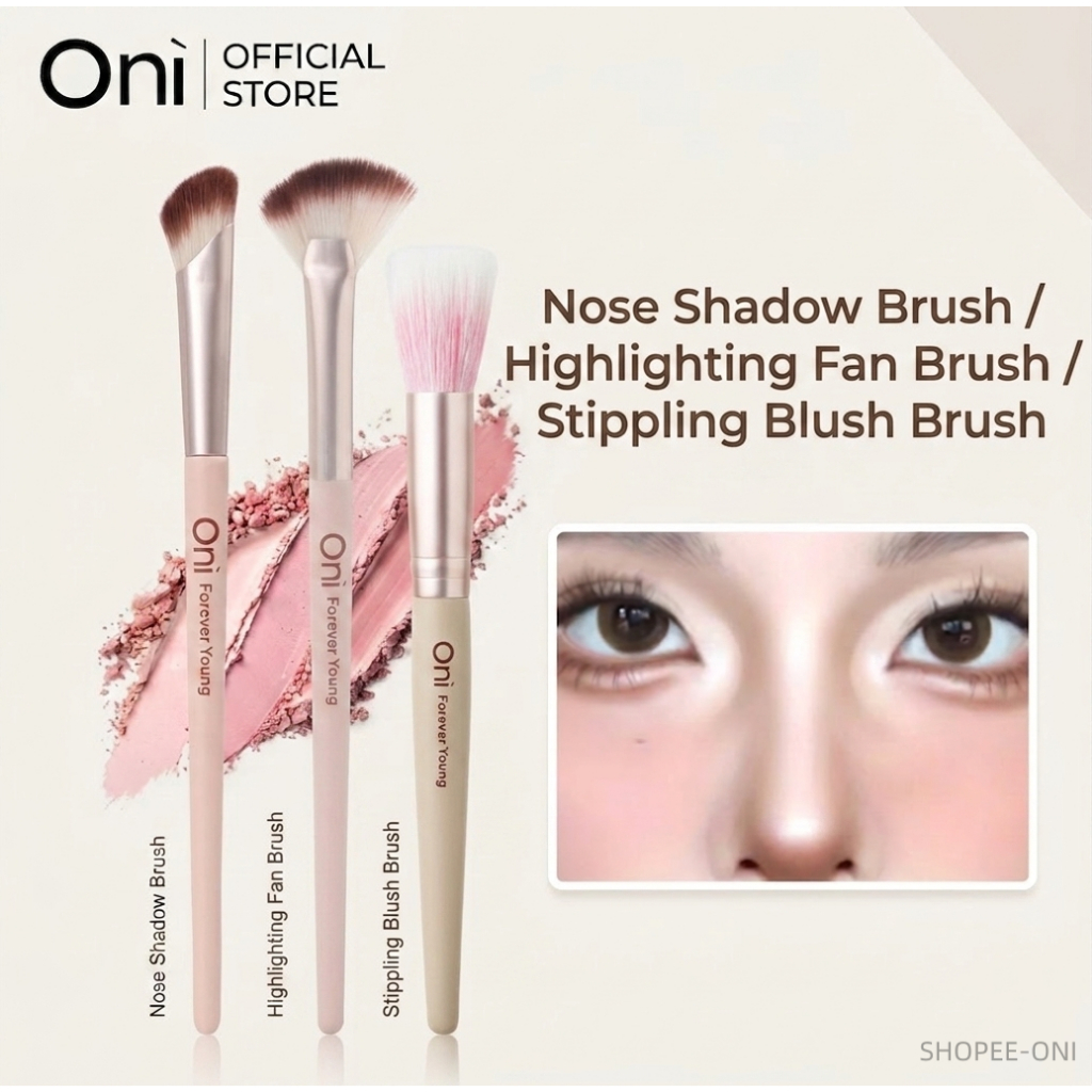 Oni Sakura Pink Professional Brush Set ชุดแปรงแต่งหน้า 3 สไตล์ ปัดแก้ม-ไฮไลท์-คอนทัวร์จมูก ขนสังเคราะห์เกรดพรีเมียม