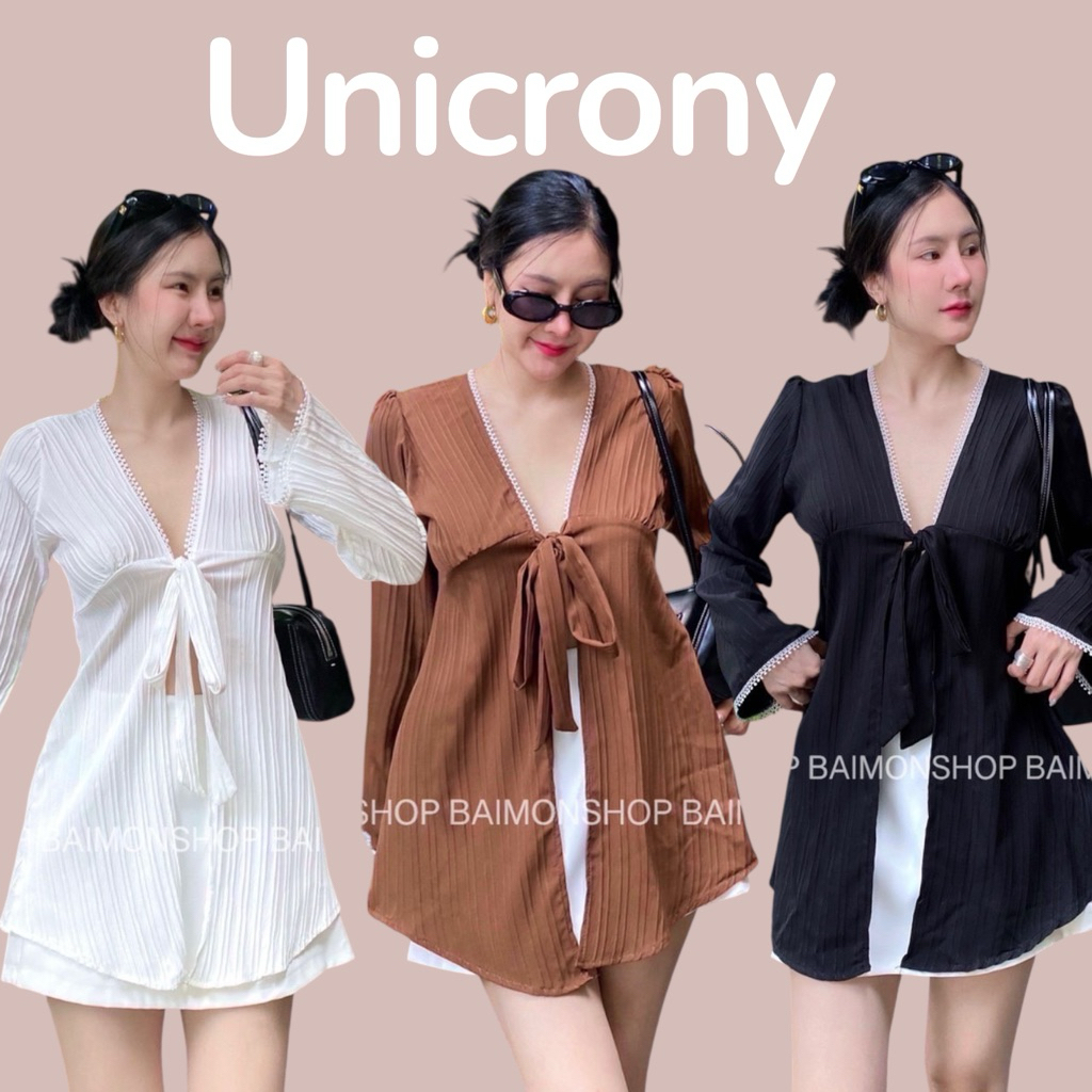 Unicorny เสื้อมินิเดรสสั้นแขนยาว งานน่ารัก ผูกหน้า ผ้าใส่สบาย