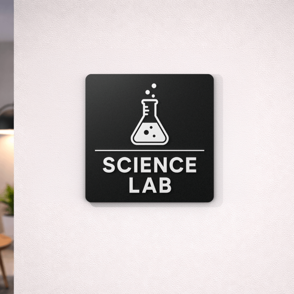 ชุดป้ายห้องเรียนมินิมอล ห้องดนตรี Music Room ห้องวิทยาศาสตร์ Science Lab ห้องเก็บของ Store room 3D สีดำขาว