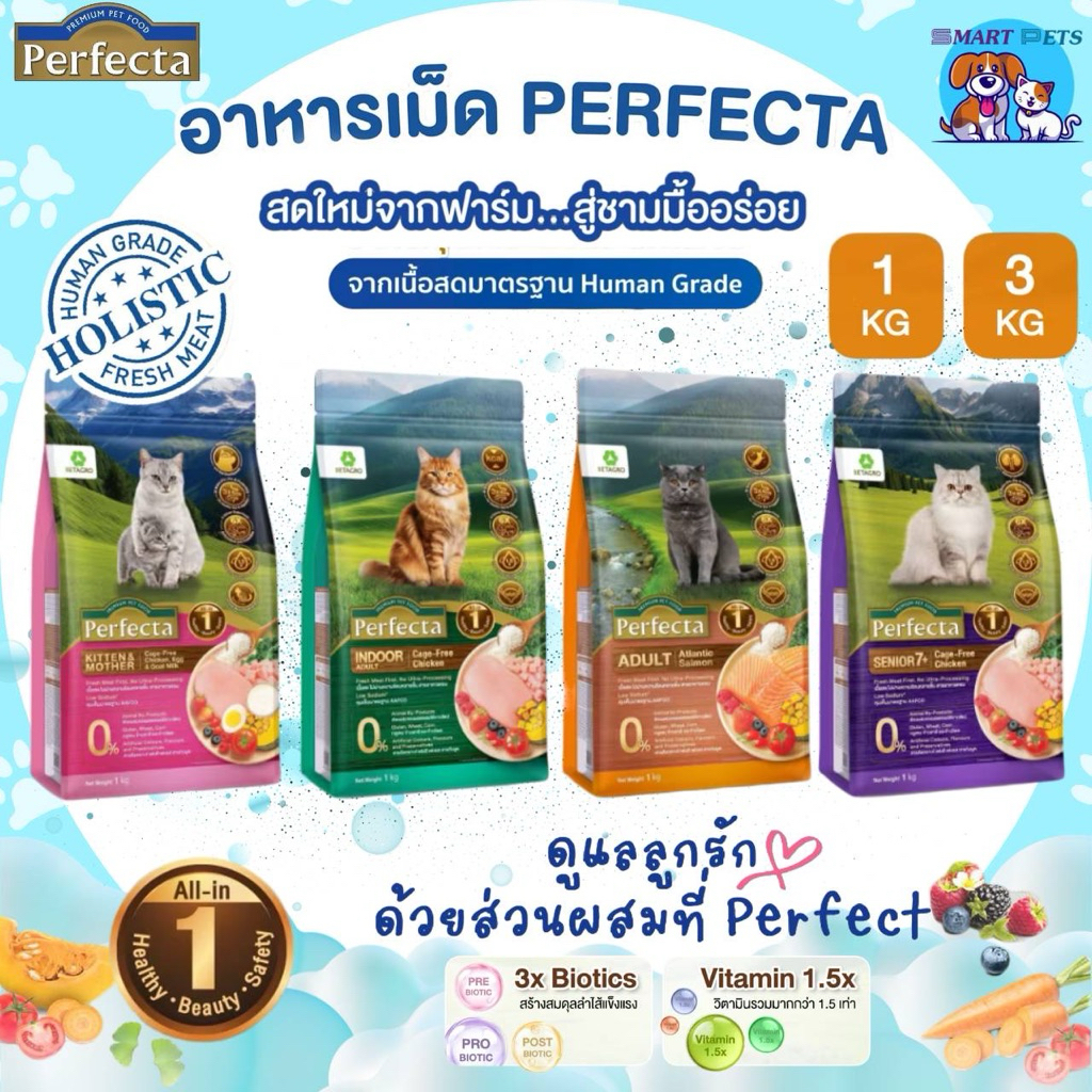 Perfecta Wellness Cat เพอร์เฟคต้า อาหารเม็ดแมว เกรดพรีเมี่ยม ขนาด 1 - 3 กิโลกรัม