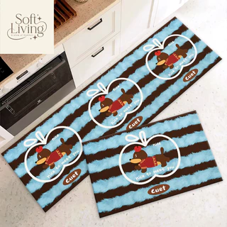 พรมเช็ตคู่ลายสัตว์ 3D (ไร้ขอบ) เซ็ต 2 ชิ้น กันลื่น ซับน้ำดี Cute Style 40x120+40x60 cm