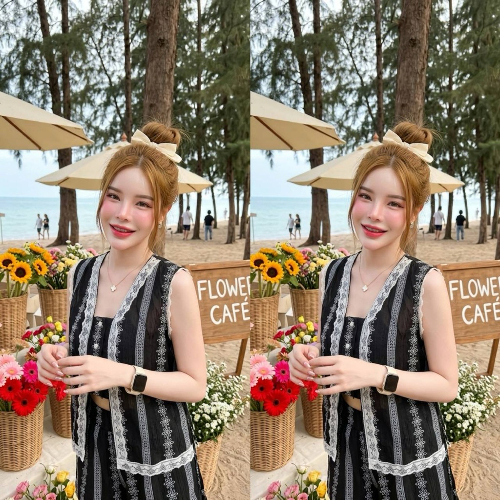 1.1 พร้อมส่งลายลูกไม้ ผ้าโรเซ่ ไม่หนา ไม่มีซับ รูปที่ 3