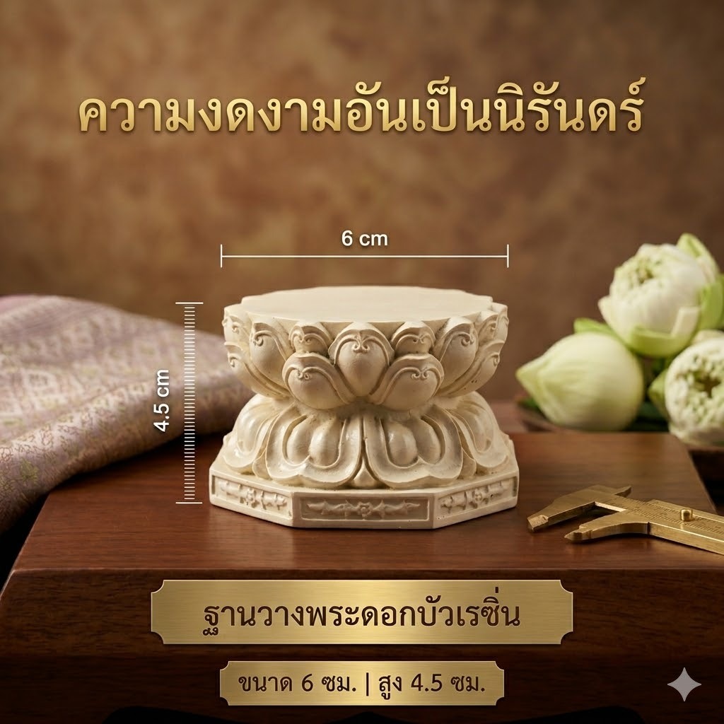 ฐานวางพระดอกบัวเรซิ่น สีงาช้าง ขนาด 6 ซม. สูง 4.5 ซม. [ฐานดอกบัว/สีงาช้าง]