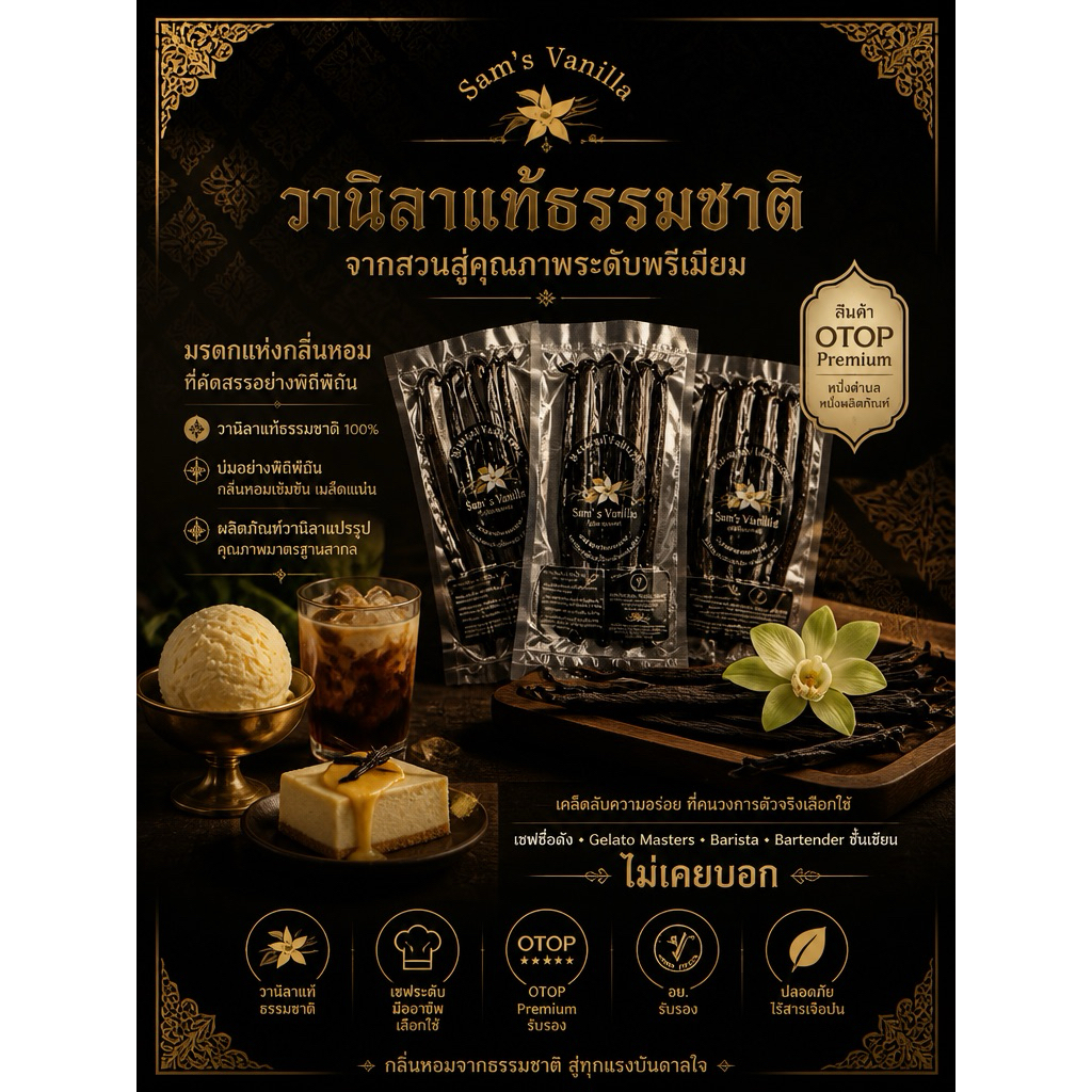 ฝักวานิลาแท้ มี อ.ย..Sam’s Vanillaแพ็ค5 และ10ฝักGradeA รูปที่ 7