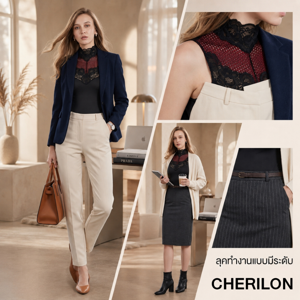 CHERILON Bodysuit เชอรีล่อน บอดี้สูท บอดี้สูทลูกไม้คอสูง ลุคเรียบหรู ใส่แล้วดูสง่า แมทช์ง่าย นุ่ม ใส่สบาย NIC-FHSEL9