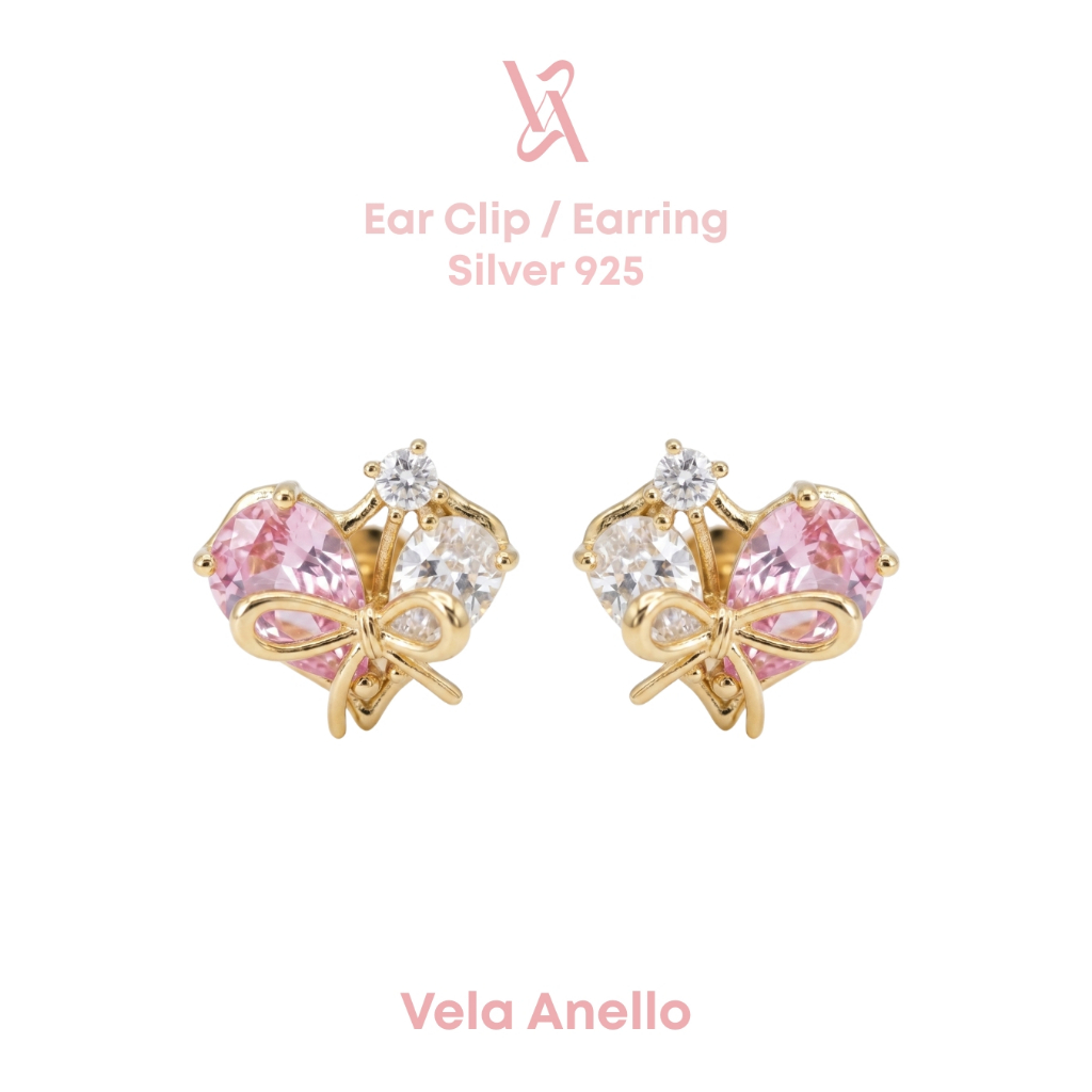 Vela Chérie Amour S925 14k ต่างหูหนีบ ต่างหูติดหู เครื่องประดับออกงาน