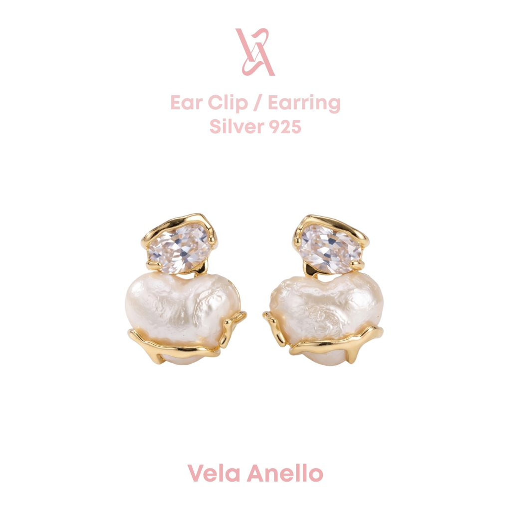 Vela Heirloom Heart S925 14k ต่างหูหนีบ ต่างหูติดหู ต่างหูมุก เครื่องประดับออกงาน
