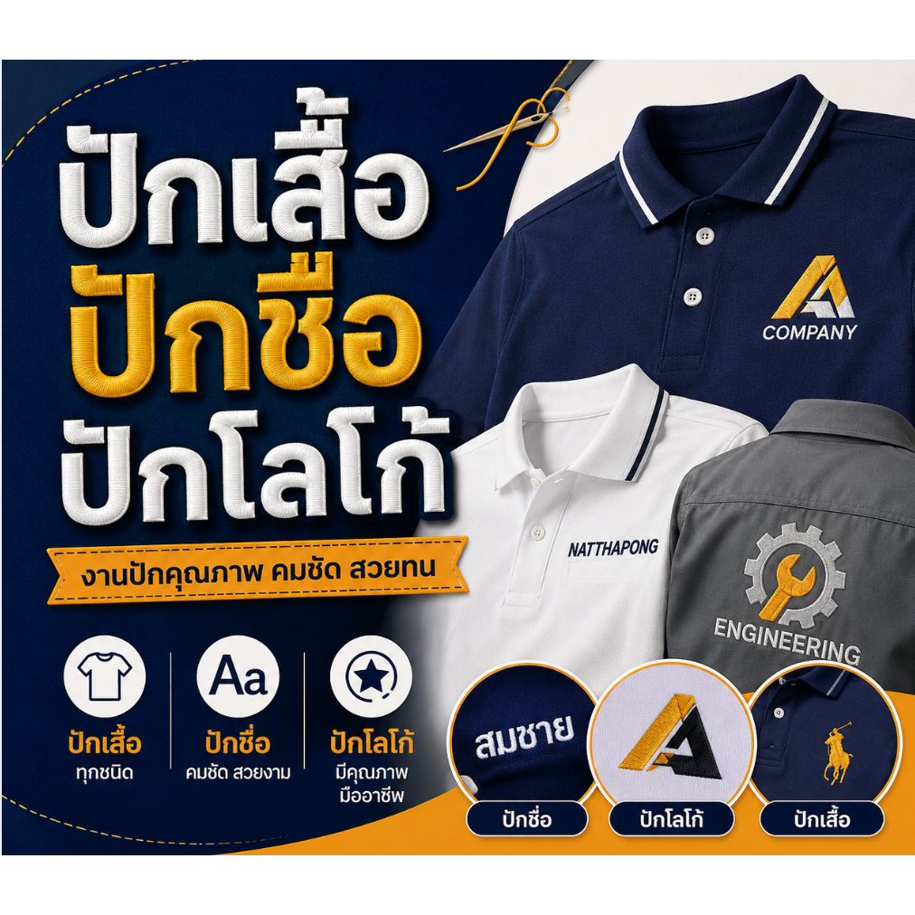 รับปักโลโก้ ปักชื่อ ปักเสื้อยูนิฟอร์ม เสื้อโปโล หมวก งานปักคอมพิวเตอร์ (ทักแชทก่อนนะคะ)