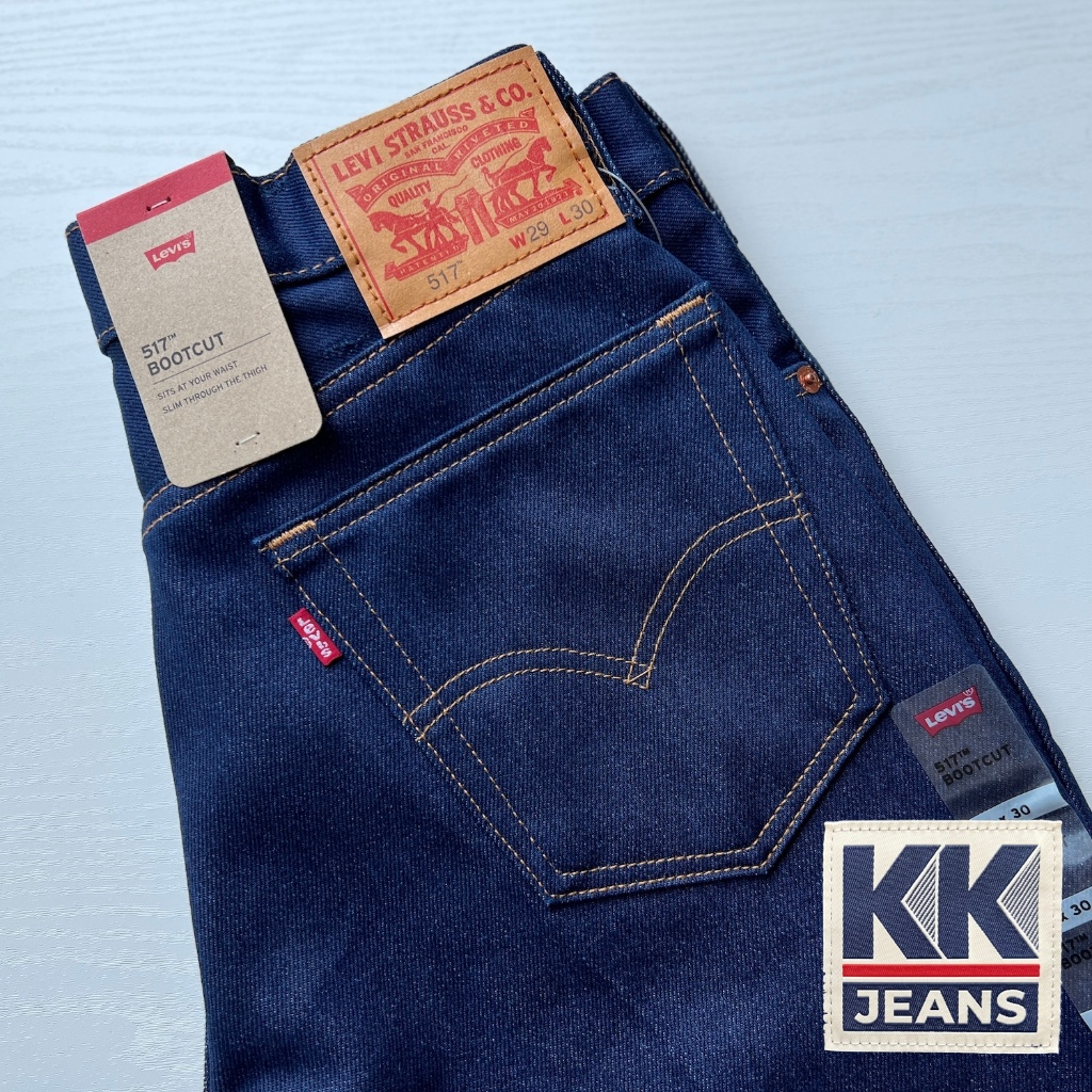 กางเกงยีนส์ Levi's 517 Bootcut ขาม้าสีน้ำเงิน สี Indigo Blue Made in Mexico ของแท้ 100%