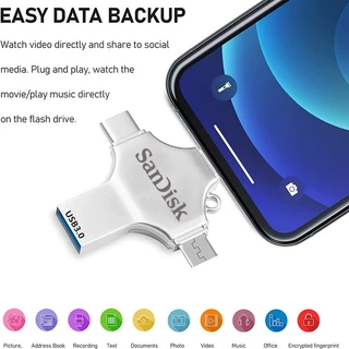 Sandisk Drive 4 in 1 USB Metal Flash Drive Mobile Phone Storage OTG 1TB/​​2TB กันน้า สำหรับโทรศัพท์ แท็บเล็ต แอนดรอยด์