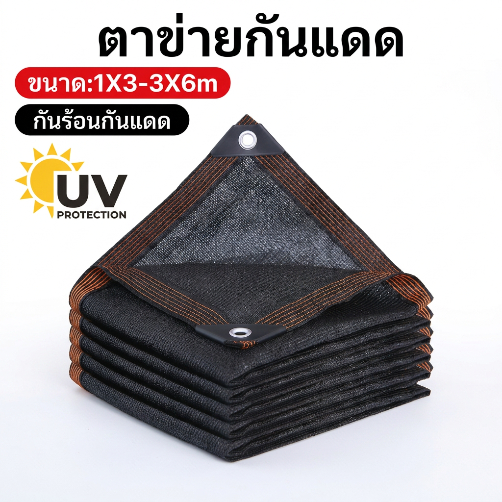 ผ้าใบกันแดด HDPE 90% แข็งแรง ทนทาน ทนรังสียูวี ใช้งานกลางแจ้ง หลายสี หลายขนาด