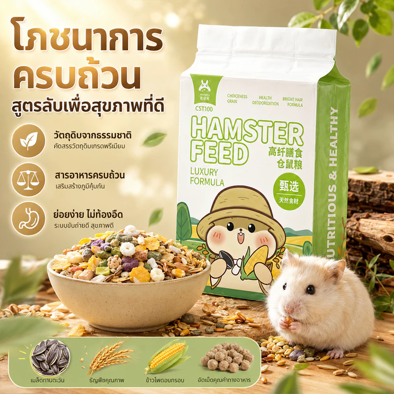 แฮมเตอร์ อาหารชูก้า หนูแฮมเตอร์ อาหารกระรอก 460g สูตรธัญพืชจากธรรมชาติล้วนๆ ไร้สารปรุงแต่งใดๆ