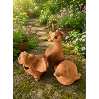 ตุ๊กตาดินแดงปูนปั้น /กระถางดินแดง ตกแต่งสวน 3 ตัว 100 บาทคละแบบ(เลือกแบบทักแชท)ธาตุสี่เซรามิก