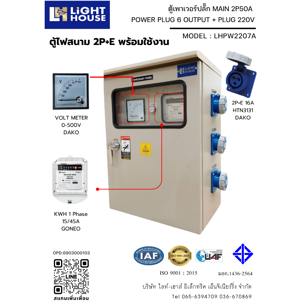 ตู้เพาเวอร์ปลั๊ก ตู้ไฟชั่วคราว ตู้จ่ายไฟไซต์งานก่อสร้าง POWER PLUG 6 OUTPUT + PLUG 220V (ตู้ไฟสนาม 2P+E พร้อมใช้งาน)