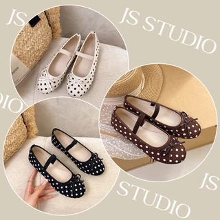 JS.STUDIO รองเท้าแมรี่เจนลายจุดวินเทจ น่ารักและหวาน ไอเท็มแฟชั่นที่เข้ากับทุกสไตล์ LN898