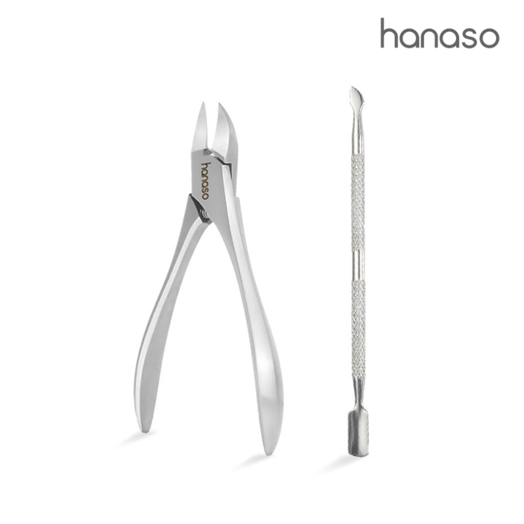 Hanaso กรรไกรตัดเล็บ 2 ชิ้น Nail Clipper สแตนเลสคุณภาพดี สำหรับตัดหนังและแซะหนัง ขัดผิวเล็บ ใช้งานง่าย