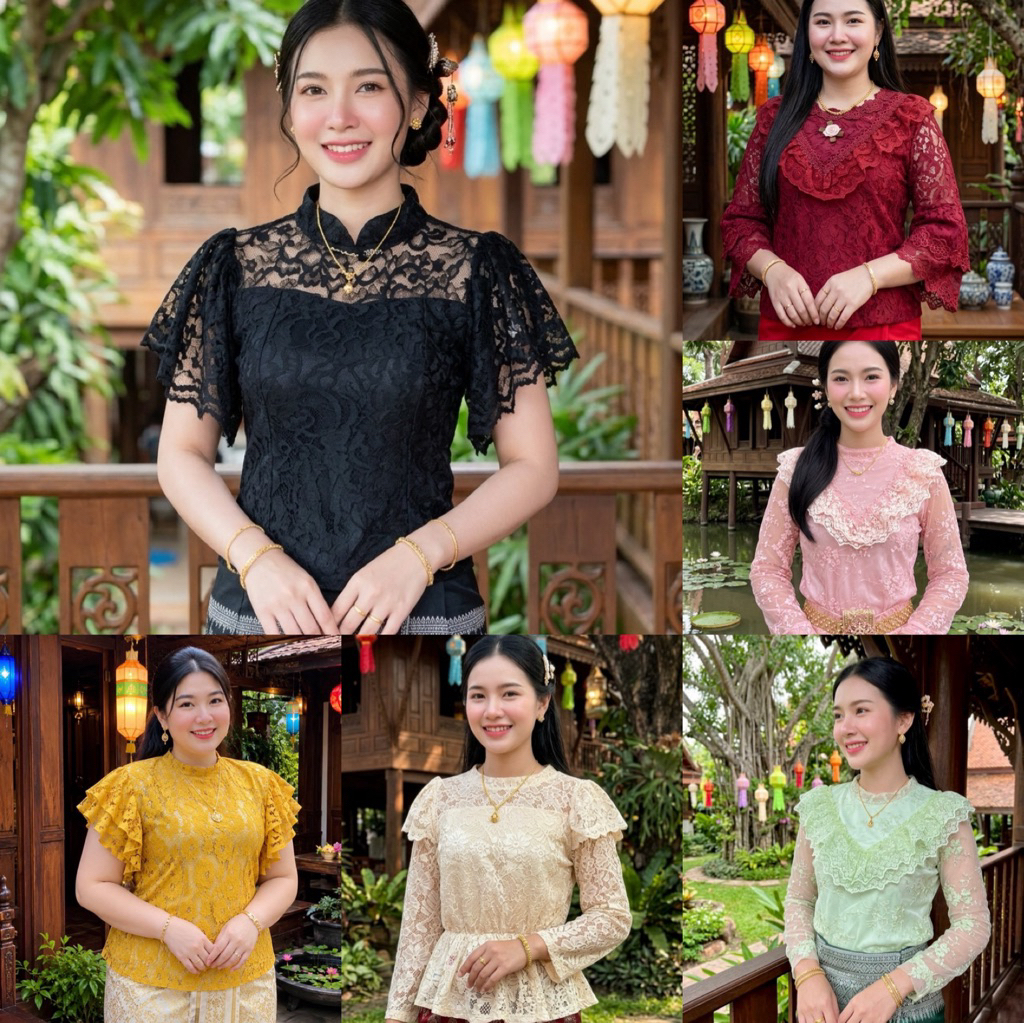 รวมแบบเสื้อลูกไม้ ใส่ทำบุญสวยๆ ราคาถูก
