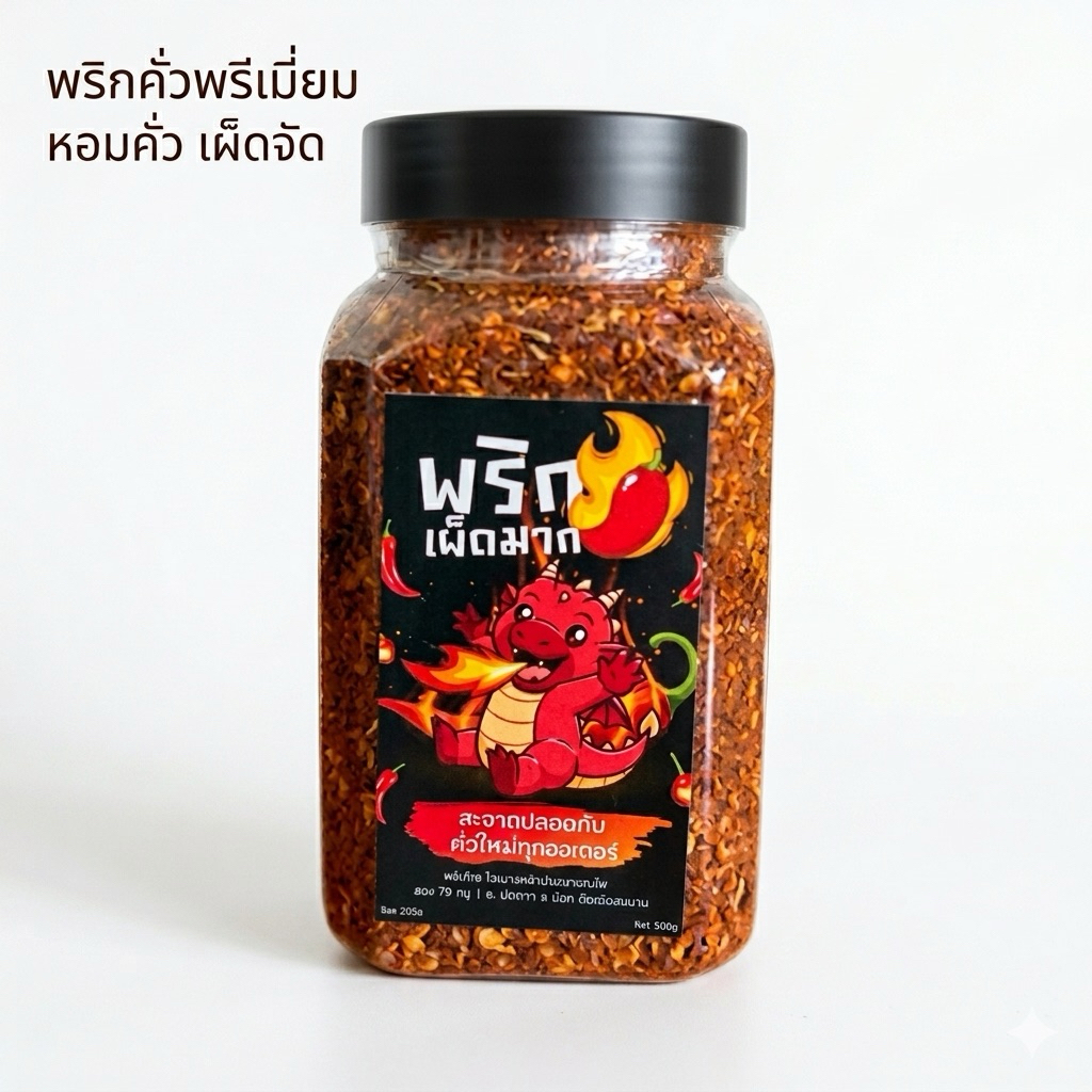 พริกคั่วพรีเมี่ยม เผ็ดมาก หอมคั่ว สูตรเข้มข้น 200g(แดงปุก)