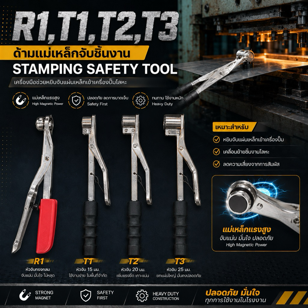 ด้ามแม่เหล็กจับชิ้นงาน Stamping Safety Tool มือจับแม่เหล็ก รุ่น T1-T3 RT1