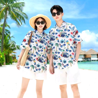 เสื้อเชิ้ตฮาวาย เสื้อสงกรานต์ลายดอกสไตล์เกาหลี ใส่ได้ทั้งชายและหญิง Hawaii