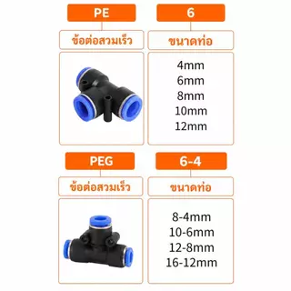 ข้อต่อสายลม PE/PEG/PY/PW 3 ทาง ข้อต่อนิวเมติก ข้อต่อสวมเร็ว ท่อลม PU คุณภาพสูง แข็งแรง ไม่รั่ว ราคาส่ง พร้อมส่งจากไทย