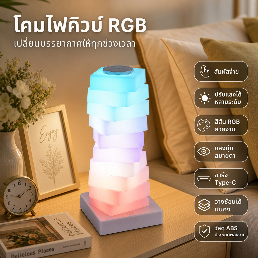 【BSMART】โคมไฟ LED ตั้งโต๊ะ 16 โหมดสี RGB ควบคุมง่าย ใช้ตกแต่งร้านหรือห้องนอน สร้างบรรยากาศสุดคุ้ม