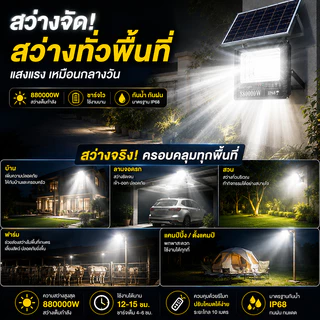 EEKOO【ซื้อ1แถม1】ไฟโซล่าเซลล์ 880000W โซล่าเซลล์ กันน้ำ กันฟ้าผ่า Solar Light LED ไฟสปอร์ตไลท์ ไฟโซล่าเซลล์สว่างทั้งคืน