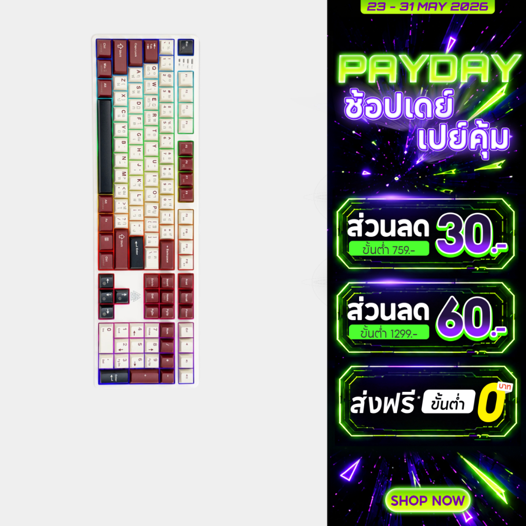 [ประกัน 2 ปี] EGA คีย์บอร์ดเกมมิ่งขนาด100% บลูทูธ ไร้สาย สาย CIY 5 Pin TYPE CMK7 Mechanical Full RGB