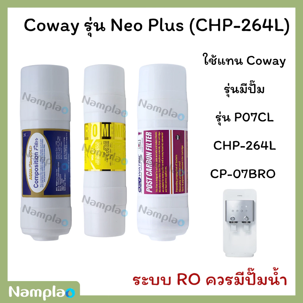 ไส้กรองน้ำ SCI อินไลน์ 6 นิ้ว สำหรับ Coway CHP-264L ชุดคอมโพสิต/RO/โพสต์คาร์บอน