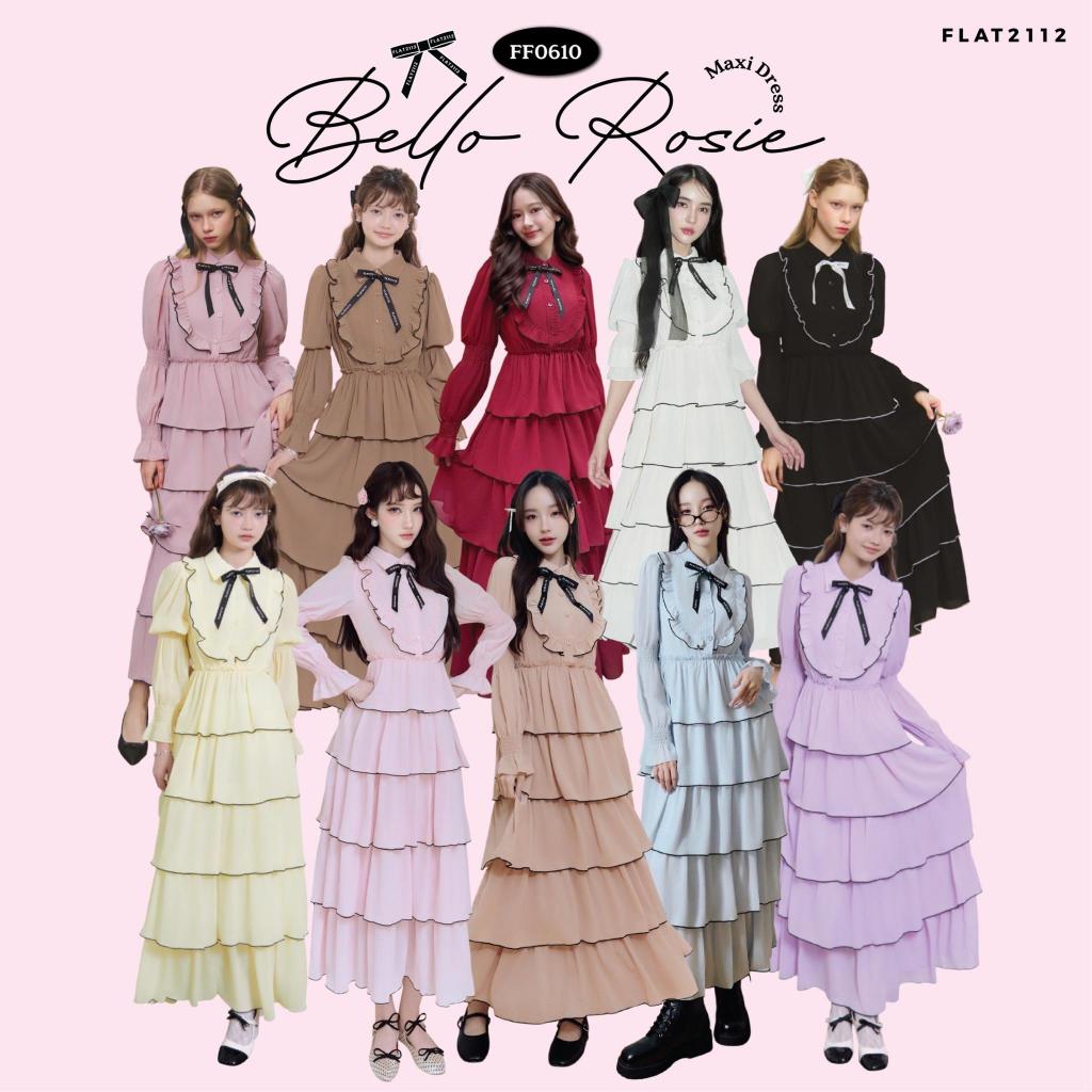 FLAT2112 : BELLO ROSIE MAXI DRESS เดรสยาว แต่งระบายชั้นๆ ชุดออกงาน (FF0610)