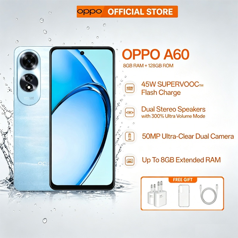 OPPO A60 5G Snapdragon 680 6.67" กล้อง 50 MP | A58 8/128 Helio G85 ชาร์จไว แบต 5000 mAh ศูนย์ไทย