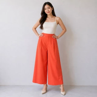 กางเกงขายาวขากว้าง เอวสูง ผ้าทิ้งตัว พรางขา รุ่น Wide Flow Pants