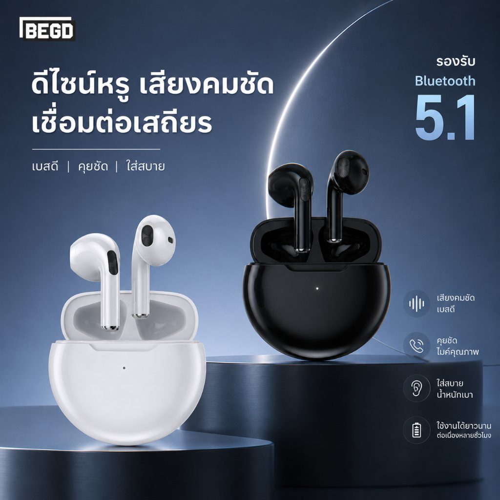 🔥NEW🔥PRO 6 TWSหูฟังบลูทูธ หูฟังบลูทูธไร้สาย หูฟังเกมส์บลูทูธ พร้อมกล่องชาร์จ เหมาะสําหรับ iOS และ Android