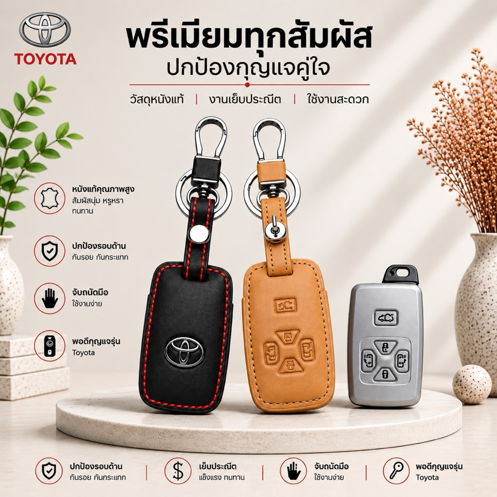 ซองหนังแท้ ใส่กุญแจรีโมทรถยนต์ รุ่นโลโก้เหล็ก Toyota Alphard,Vellfire,Estima