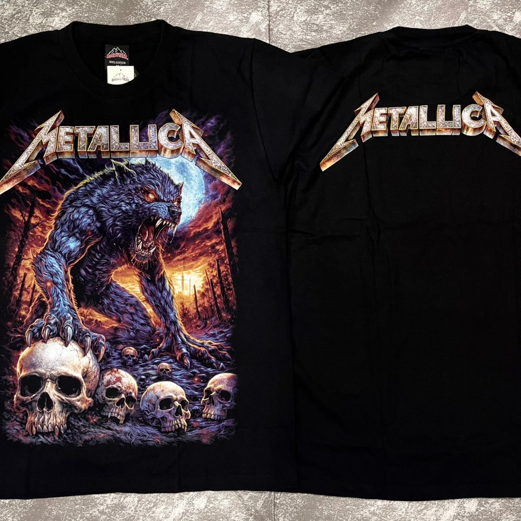 เสื้อยืดMetallicaหมาป่า(ป้ายRocktee เรืองแสง) ผ้าCotton100