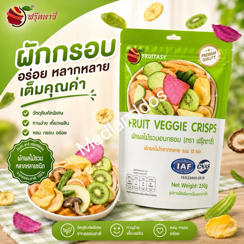 ผักกรอบเจ ผักอบกรอบ ผักผลไม้อบกรอบ ผักอบกรอบ12ชนิด เพื่อสุขภาพ 250กรัม ของแท้ thumbnail 10