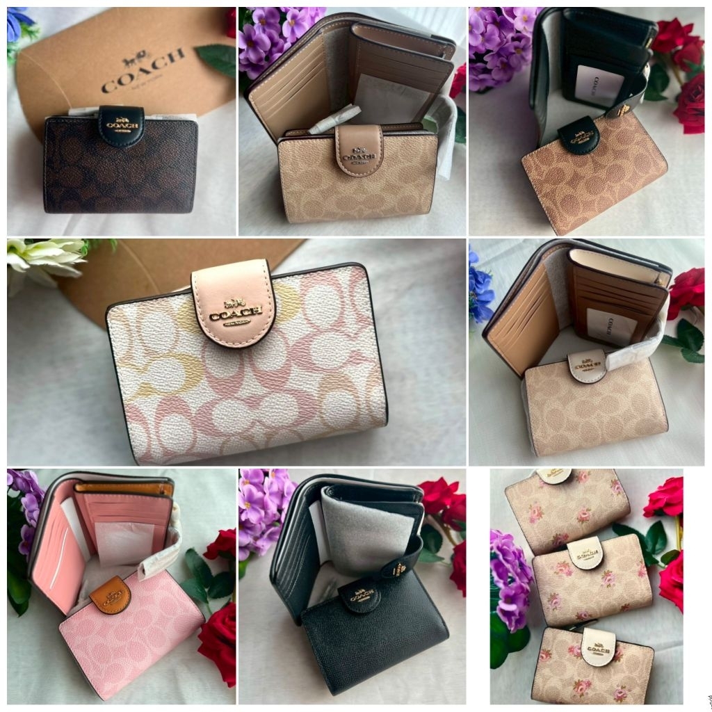 มีหลายสี กระเป๋าสตางค์ สองพับ กระดุม  Medium Corner Zip Wallet In Signature Canvas CE786 CAR13