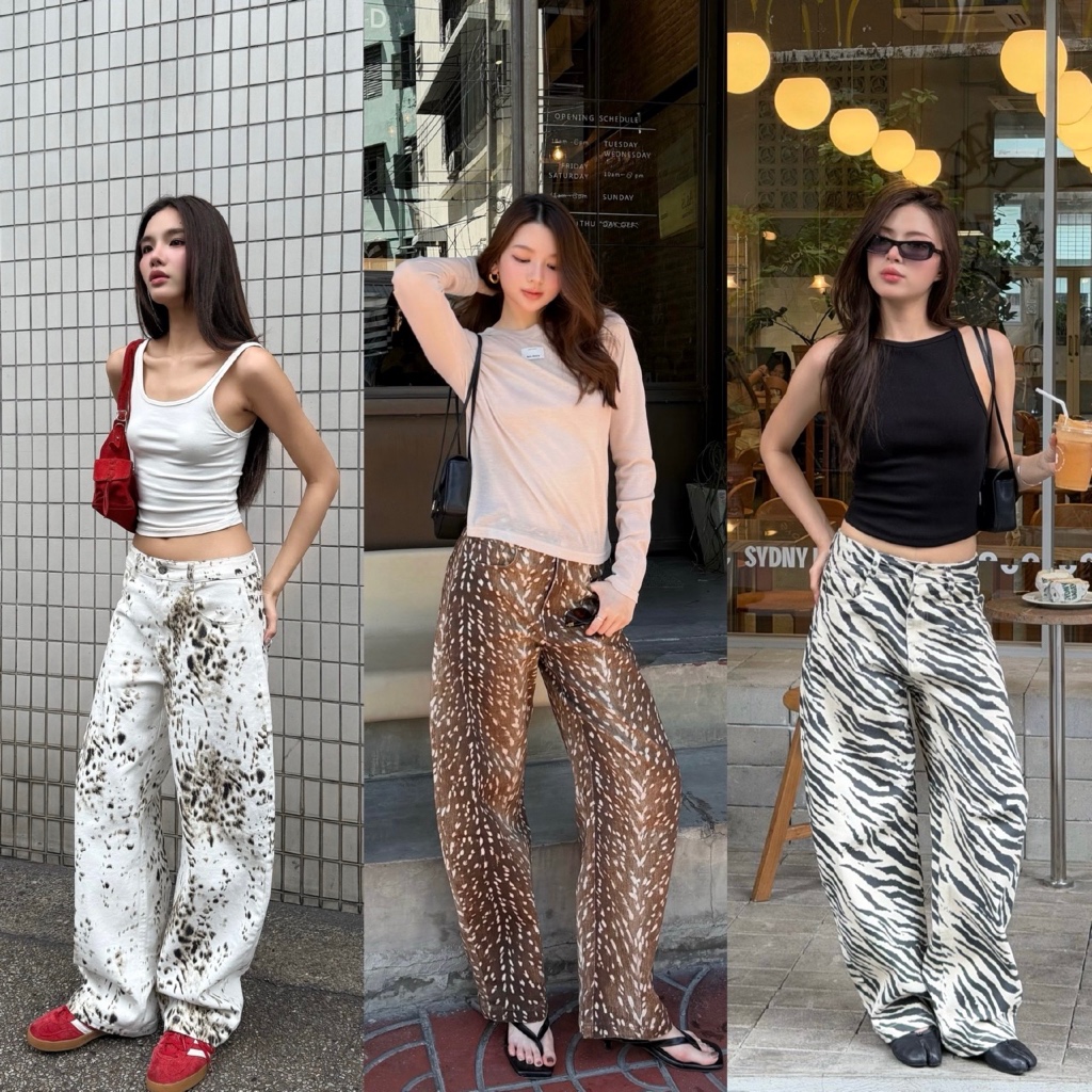 MALIMAYS - Wild Printed Jeans กางเกงยีนส์ทรง barrel