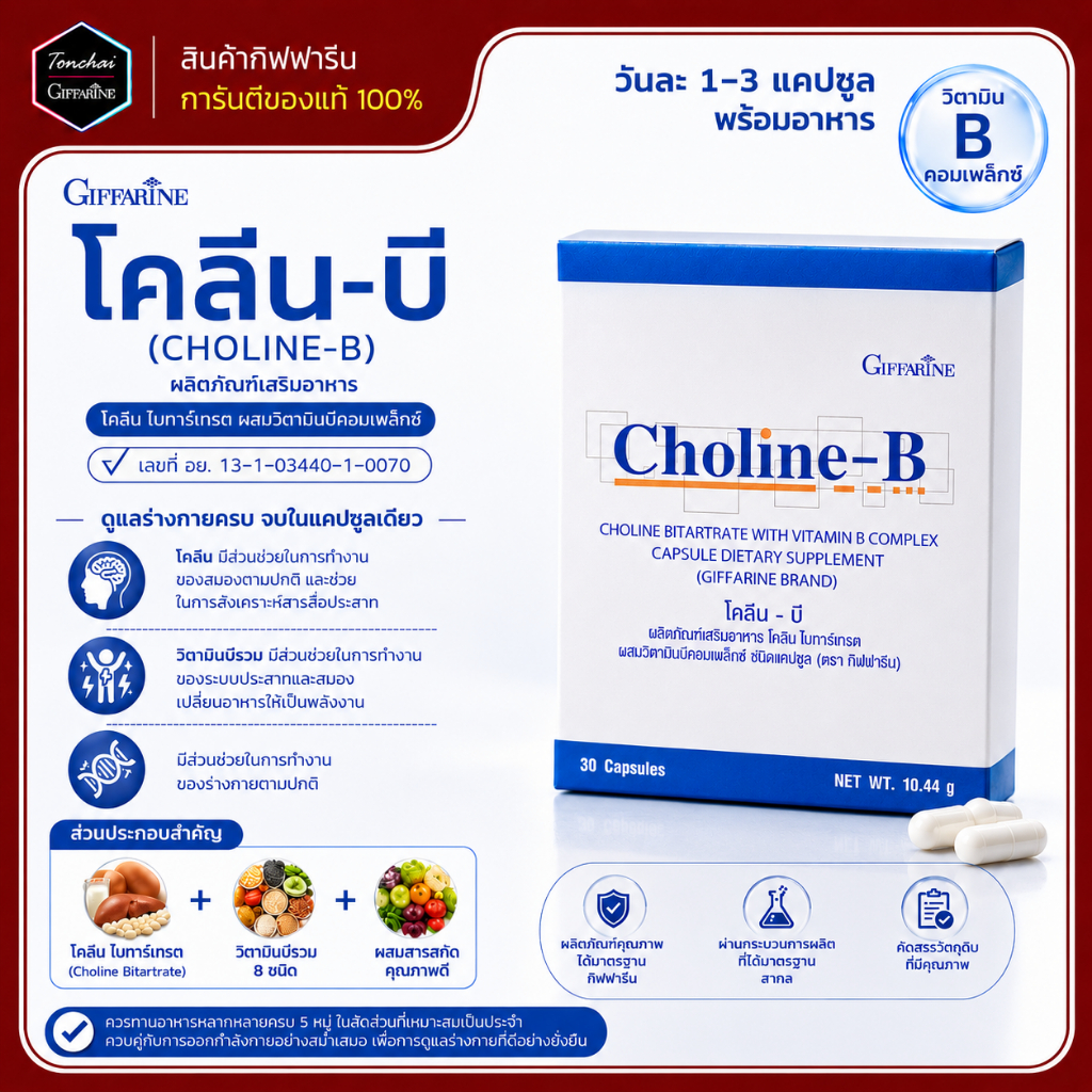 โคลีนบี กิฟฟารีน โคลีนบีกิฟฟารีน วิตามินบีรวม วิตามินบี Choline B สมอง ความจำ ปลายประสาท มือชาเท้าชา