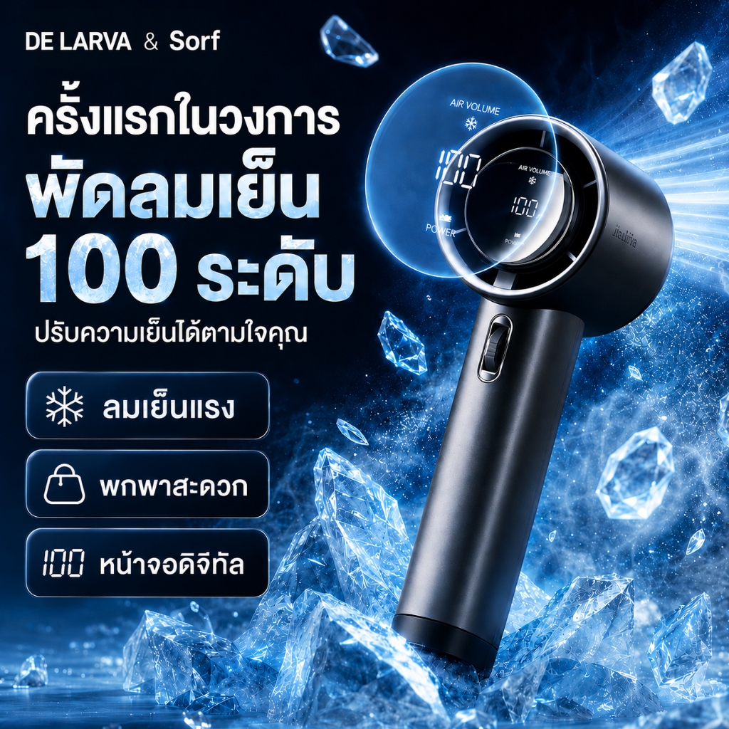 DE LARVA & Sorf A18 Pro  พัดลมพกพา พัดลมมือถือ ไร้ใบมีด 100ระดับ พร้อมเทอร์โบลมเย็น วัสดุอลูมิเนียมอ
