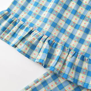 Hania kids พร้อมส่ง ชุดเซ็ตลายสก็อตสีฟ้า+กางเกงขายาว เสื้อผ้าเด็ก- K4125260